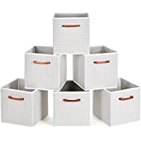 MaidMAX Cajas de Almacenaje Decorativas- Cubos de Almacenamiento Plegables con Mango de Madera- Set de 6 Cajas…